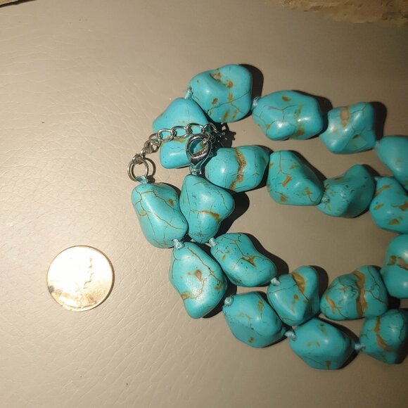 Turquoise Color Stone Nugget Bead Necklace Adjustable Chain - Picture 2 of 8